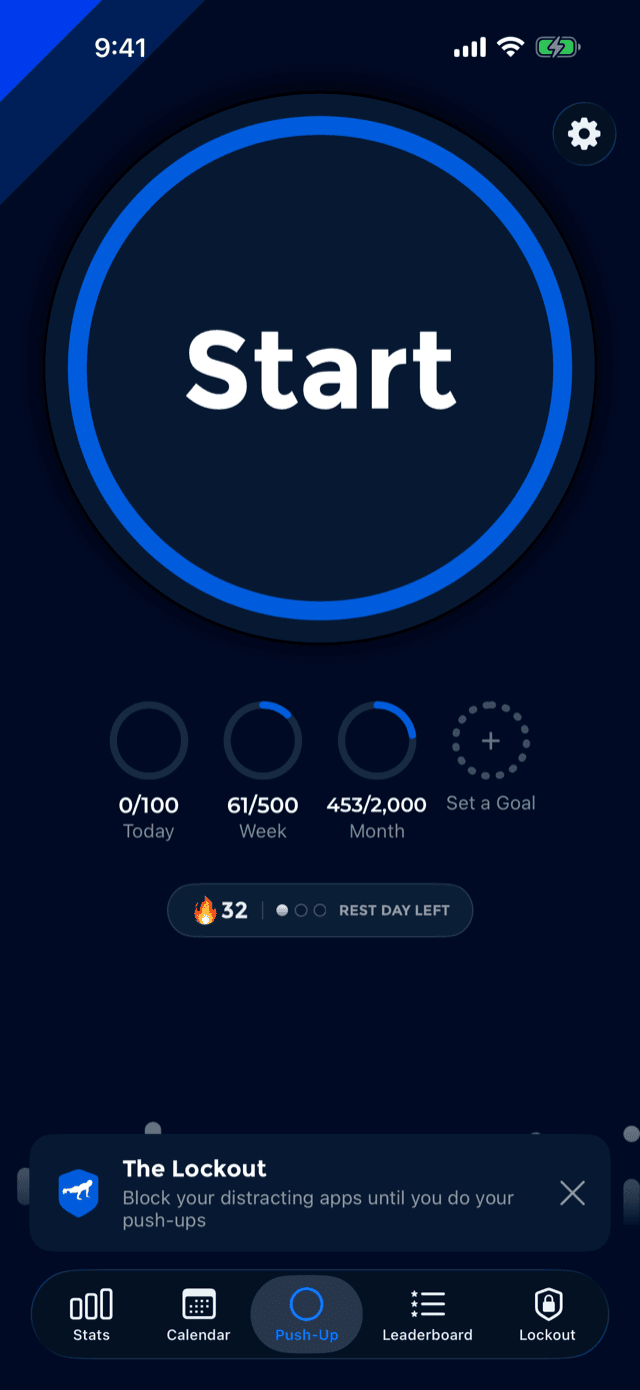 The home screen streak capsule showing a flame, the streak length and rest-day pips