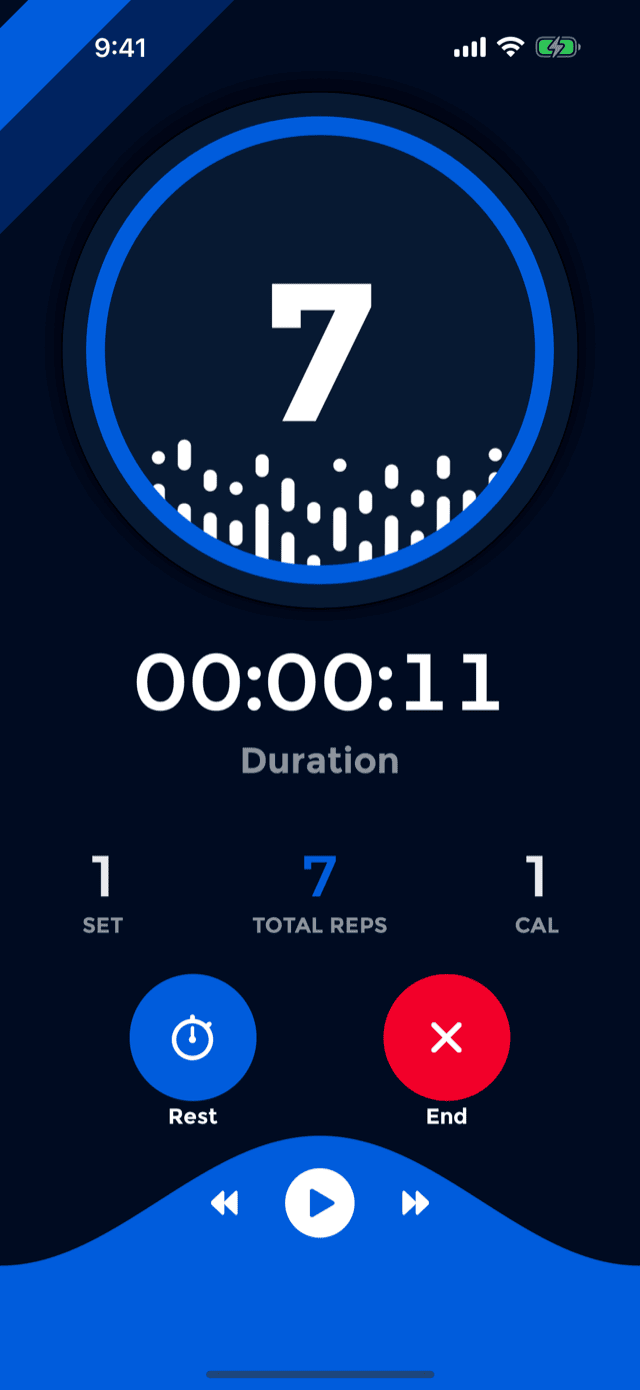 A PushFit workout in the default blue theme